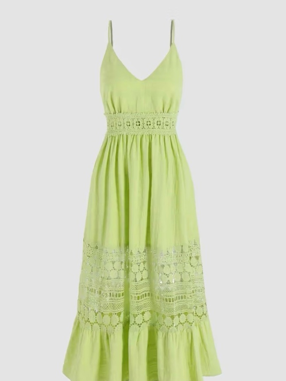 Cider Floral Lace Hollow Out Midi Dress Crochet-Trim size small Lime green